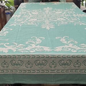 Superior King Bedspread 100" x 110" Teal Ivory Filigree Medallion Design Cotton